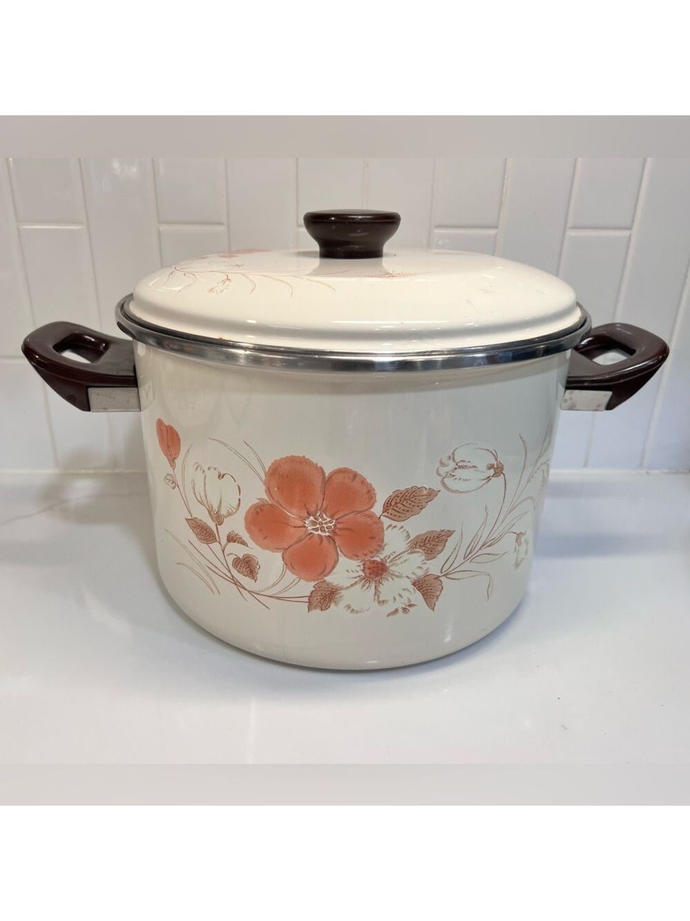 Vintage Hearthside Water Colors Blush Enamel Cookware 2 Gallon Pot